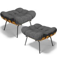 Kit 02 Puffs Decorativos Sala De Estar Costela L02 Linho Cinza Escuro - Lyam Decor - 1