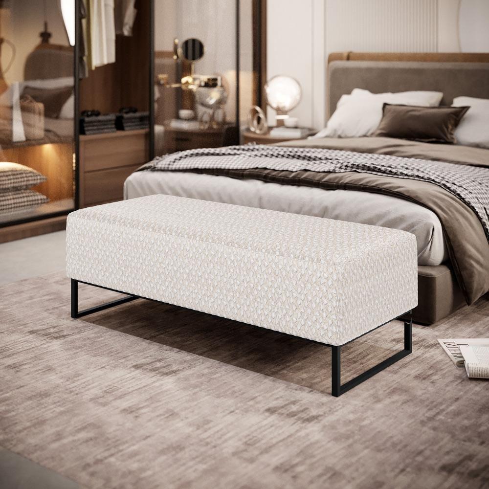 Kit 02 Puffs Decorativo Sala De Estar Bali W01 Base De Ferro 120x50 Cm Bouclê Cru - Lyam - 7