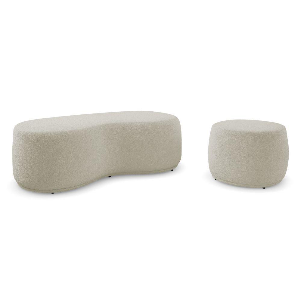 Conjunto 02 Puffs Decorativos Living Aisha Orgânico Bouclê Bege - Desk Design - 1