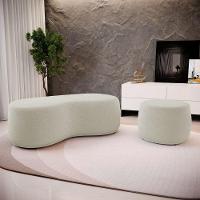 Conjunto 02 Puffs Decorativos Living Aisha Orgânico Bouclê Bege - Desk Design - 9