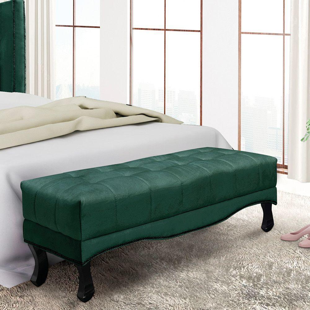 Puff Recamier Retrô Luis Xv Captonê Quarto Vicenza 160cm Veludo Verde S04 - D'rossi - 4