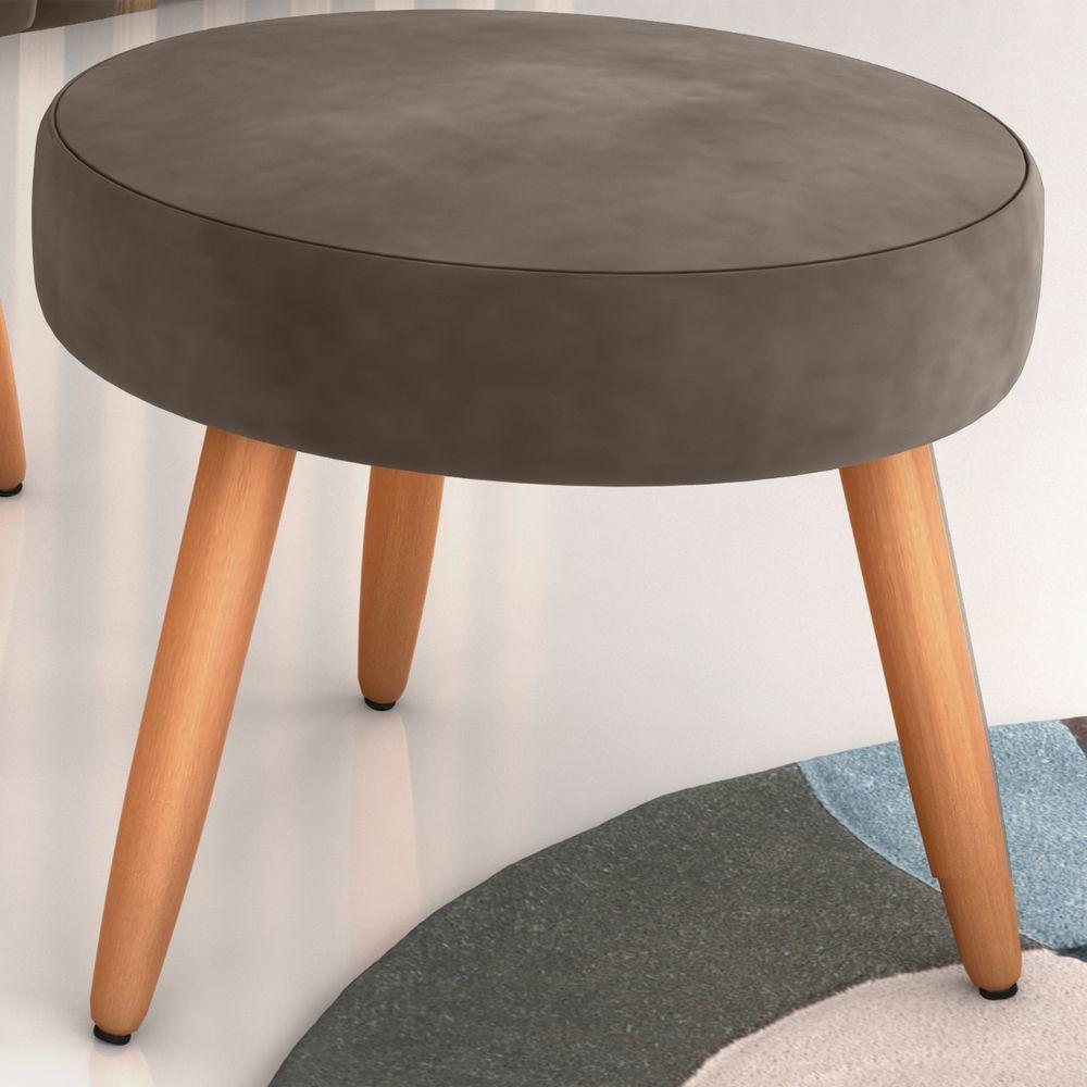 Puff Redondo Para Sala Sueli Veludo Marrom - 1