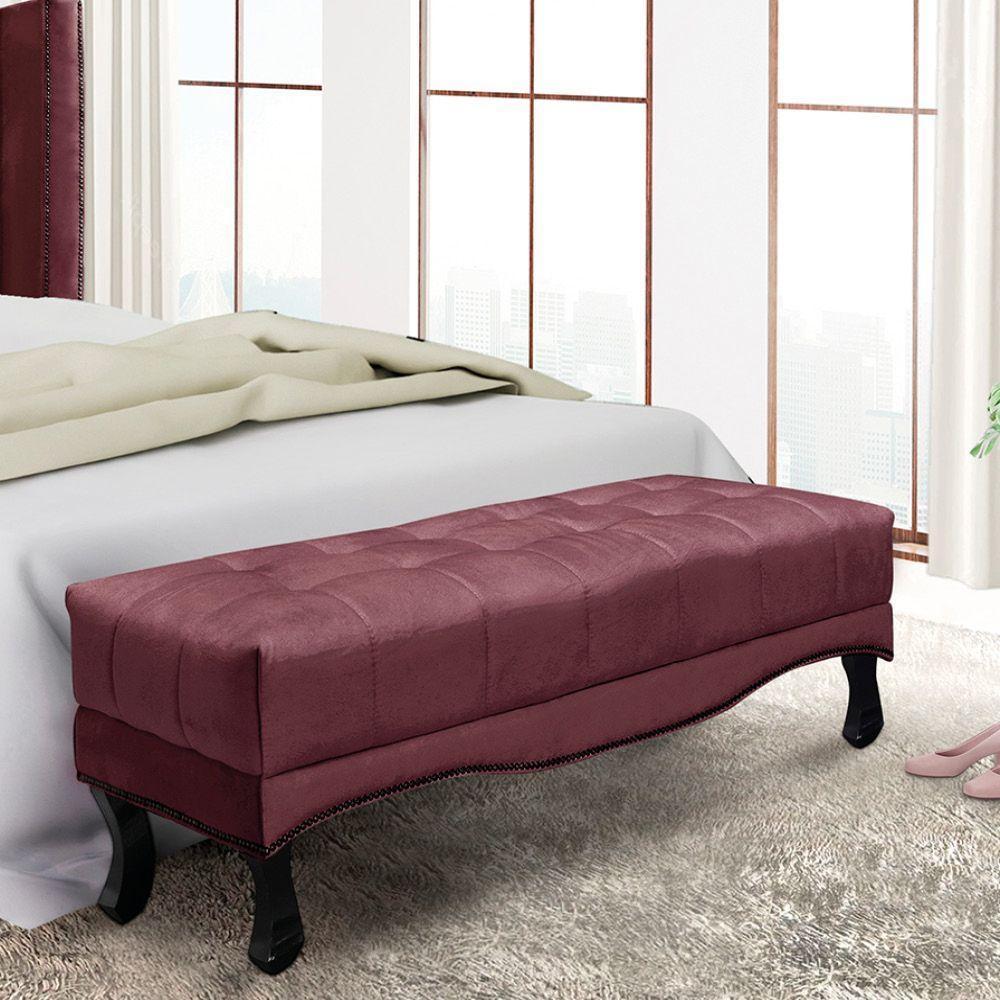 Puff Recamier Retrô Luis Xv Captonê Quarto Vicenza 160cm Veludo Vinho S04 - D'rossi - 4