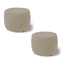 Kit 02 Puffs Decorativos Living Aisha Orgânico Redondo Suede Bege - Desk Design - 1