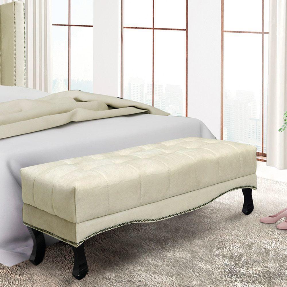 Puff Recamier Retrô Luis Xv Captonê Quarto Vicenza 160cm Veludo Bege S04 - D'rossi - 2