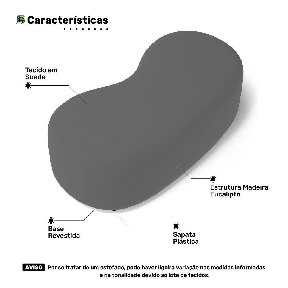 Kit 02 Puffs Decorativos Living Aisha Orgânico 02 Lugares Suede Cinza - Desk Design - 6