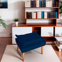 Kit 02 Puff Para Sala E Quarto Madeira Decorativo Opala Suede Azul Marinho