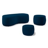 Conjunto 03 Puffs Decorativos Living Aisha Orgânico Veludo Azul Marinho - Desk Design - 1