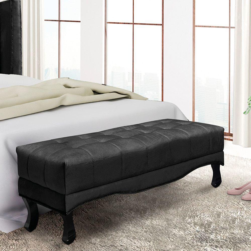 Puff Recamier Retrô Luis Xv Captonê Quarto Vicenza 140cm Veludo Preto S04 - D'rossi - 3