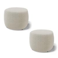 Kit 02 Puffs Decorativos Living Aisha Orgânico Redondo Bouclê Bege - Desk Design - 1