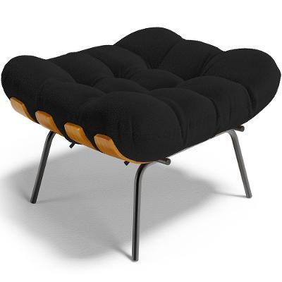 Puff Decorativo Sala De Estar Costela L02 Bouclê Preto - Lyam Decor