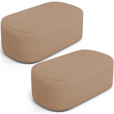 Kit 02 Puffs Decorativos Orgânicos Para Living Quarto 100cm Doha W01 Linho Bege Escuro - Lyam Decor