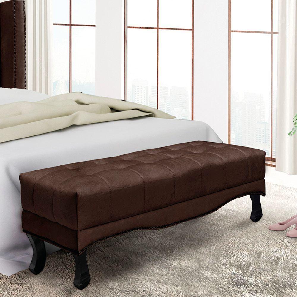 Puff Recamier Retrô Luis Xv Captonê Para Quarto Vicenza 90cm Suede Café S04 - D'rossi - 4