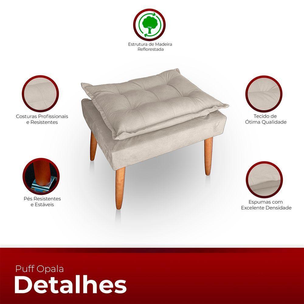 Puff Para Sala E Quarto Madeira Decorativo Opala Suede Bege - 3