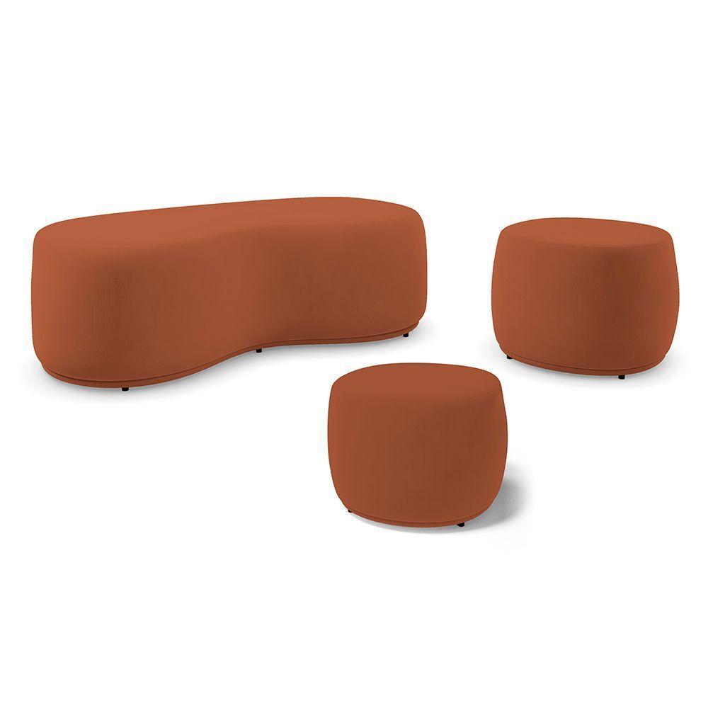 Conjunto 03 Puffs Decorativos Living Aisha Orgânico Veludo Terracota - Desk Design - 1