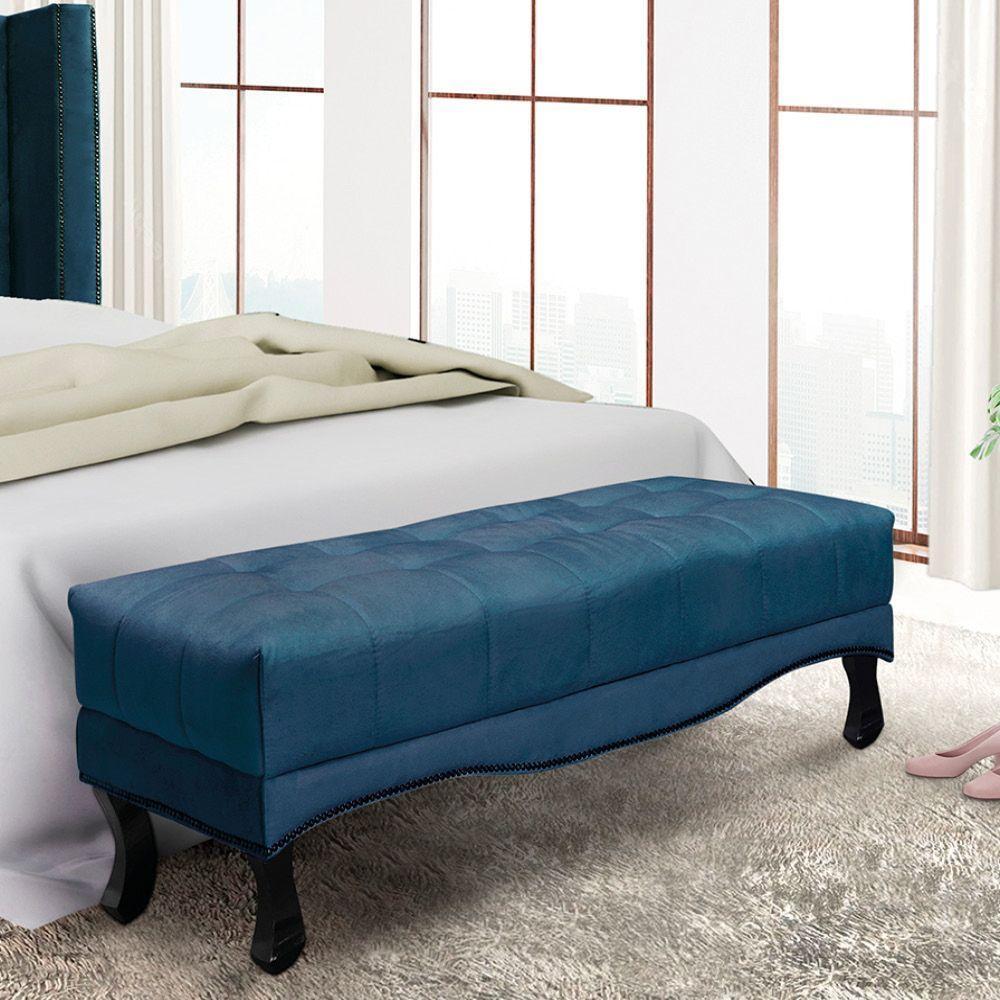 Puff Recamier Retrô Luis Xv Captonê Quarto Vicenza 195cm Veludo S04 - D'rossi Cor Azul Marinho - 3