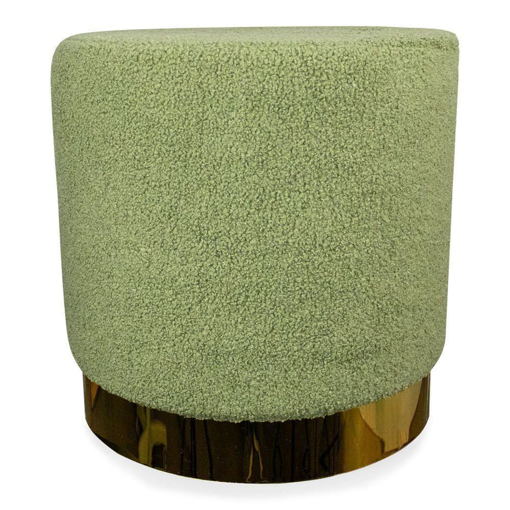 Puff Decorativo Redondo Base Dourada Lara Bouclê Verde 40 Cm M02 - D'rossi - 1
