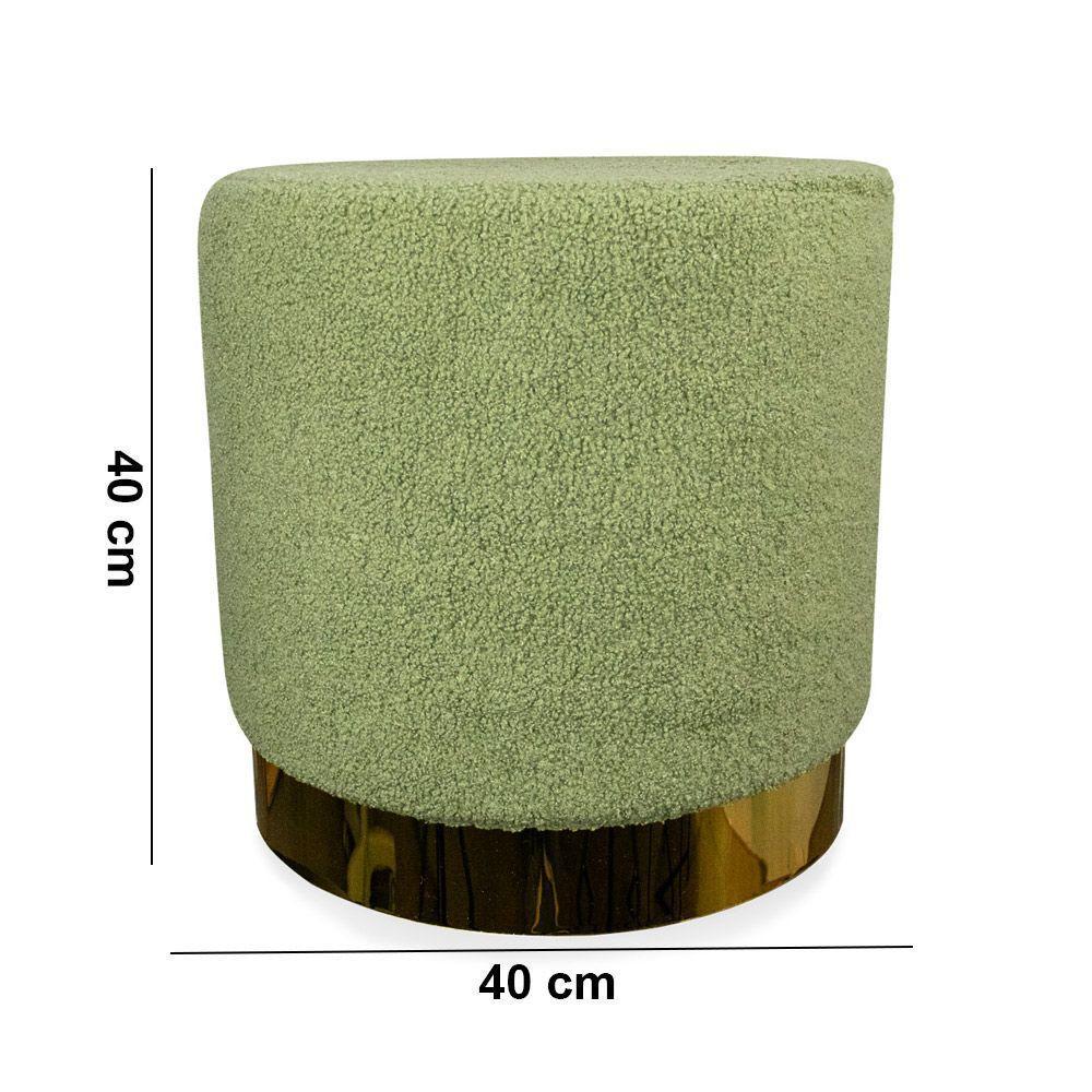 Puff Decorativo Redondo Base Dourada Lara Bouclê Verde 40 Cm M02 - D'rossi - 2