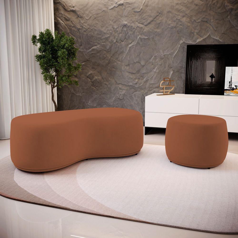 Conjunto 02 Puffs Decorativos Living Aisha Orgânico Veludo Terracota - Desk Design - 8