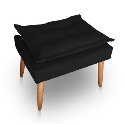 Puff Para Sala E Quarto Madeira Decorativo Opala Suede Preto