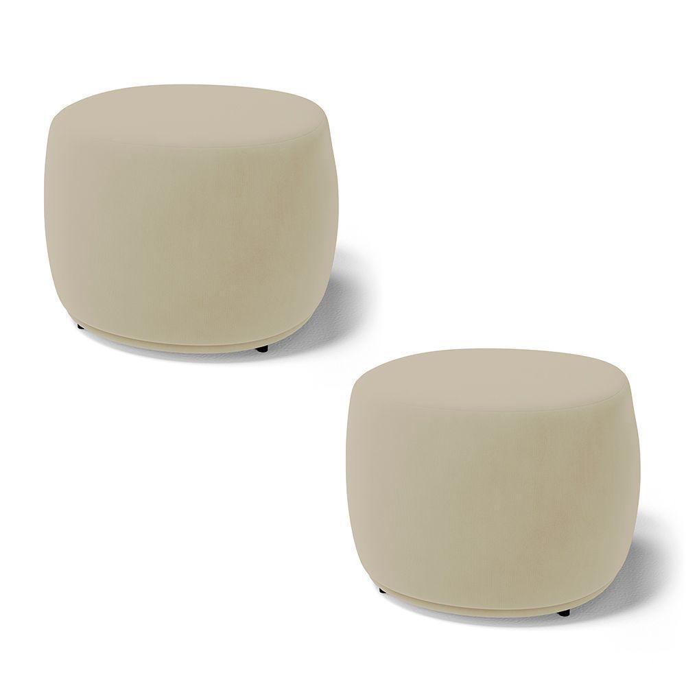 Kit 02 Puffs Decorativos Living Aisha Orgânico Redondo Veludo Bege - Desk Design - 1