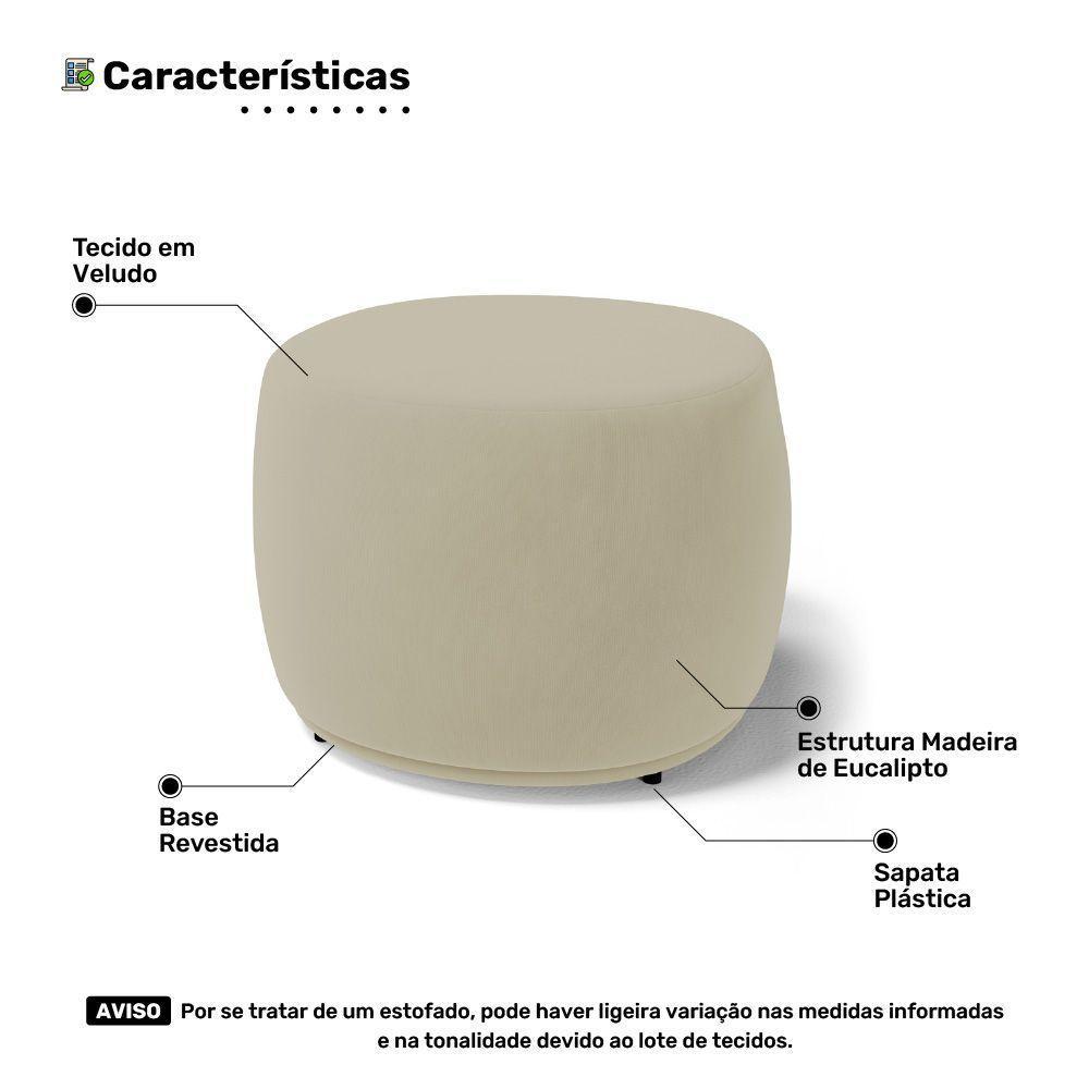 Kit 02 Puffs Decorativos Living Aisha Orgânico Redondo Veludo Bege - Desk Design - 5