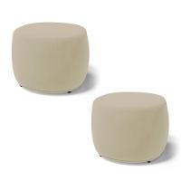 Kit 02 Puffs Decorativos Living Aisha Orgânico Redondo Veludo Bege - Desk Design - 1