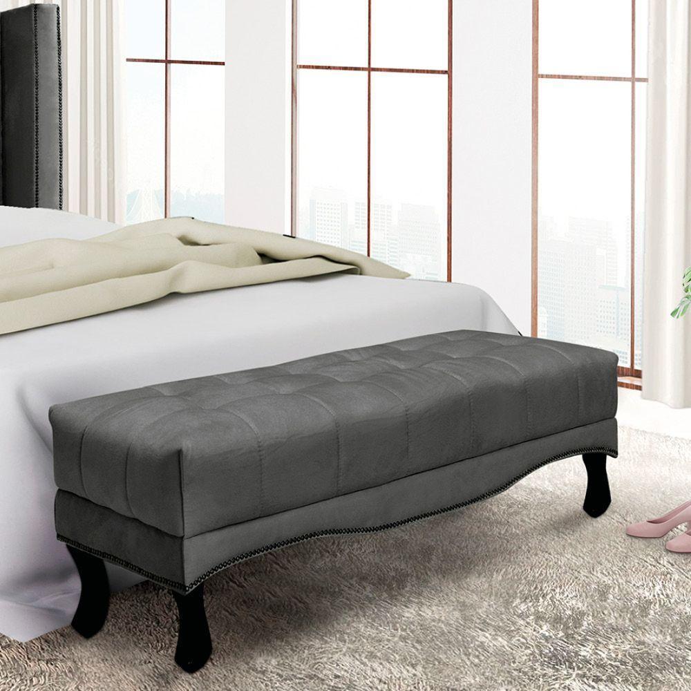 Puff Recamier Retrô Luis Xv Captonê Para Quarto Vicenza 90cm Suede Cinza S04 - D'rossi - 4