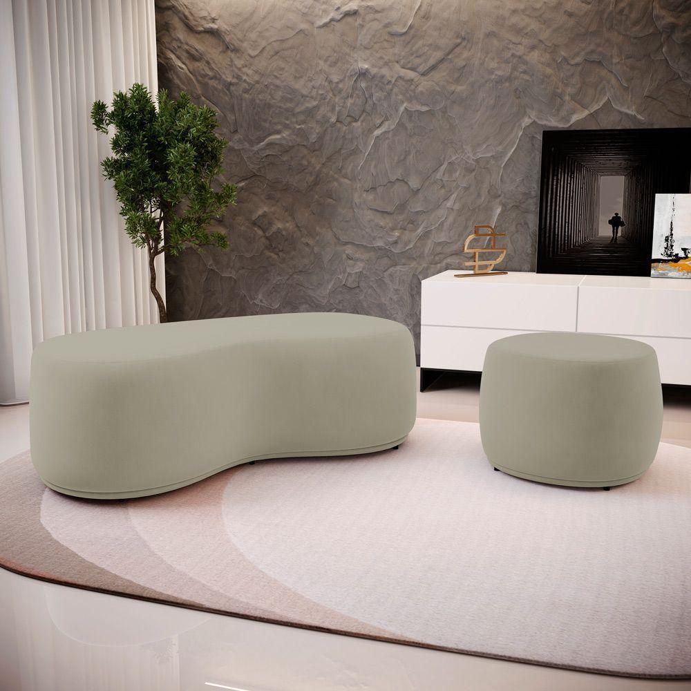 Conjunto 02 Puffs Decorativos Living Aisha Orgânico Suede Bege - Desk Design - 2