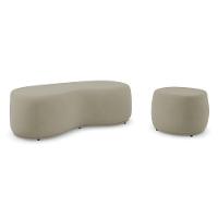 Conjunto 02 Puffs Decorativos Living Aisha Orgânico Suede Bege - Desk Design - 1