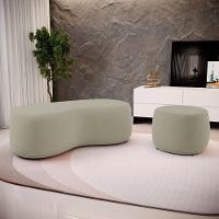 Conjunto 02 Puffs Decorativos Living Aisha Orgânico Suede Bege - Desk Design - 2