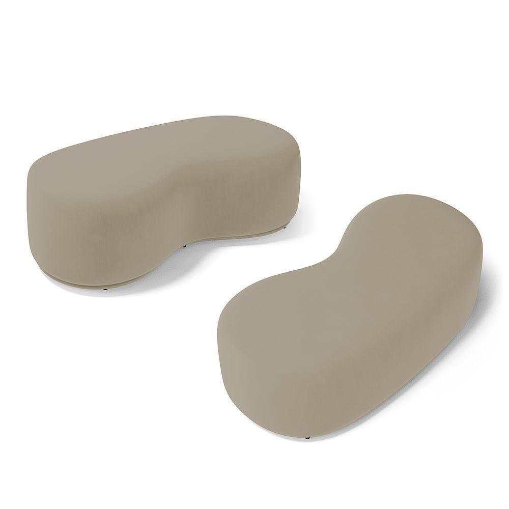 Kit 02 Puffs Decorativos Living Aisha Orgânico 02 Lugares Suede Bege - Desk Design - 1