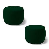 Kit 02 Puffs Decorativos Living Aisha Orgânico Redondo Veludo Verde Escuro - Desk Design - 1