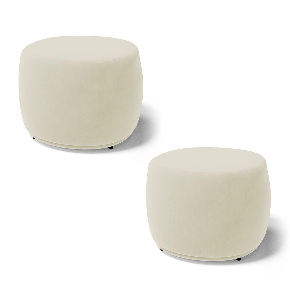 Kit 02 Puffs Decorativos Living Aisha Orgânico Redondo Suede Bege Claro - Desk Design - 1