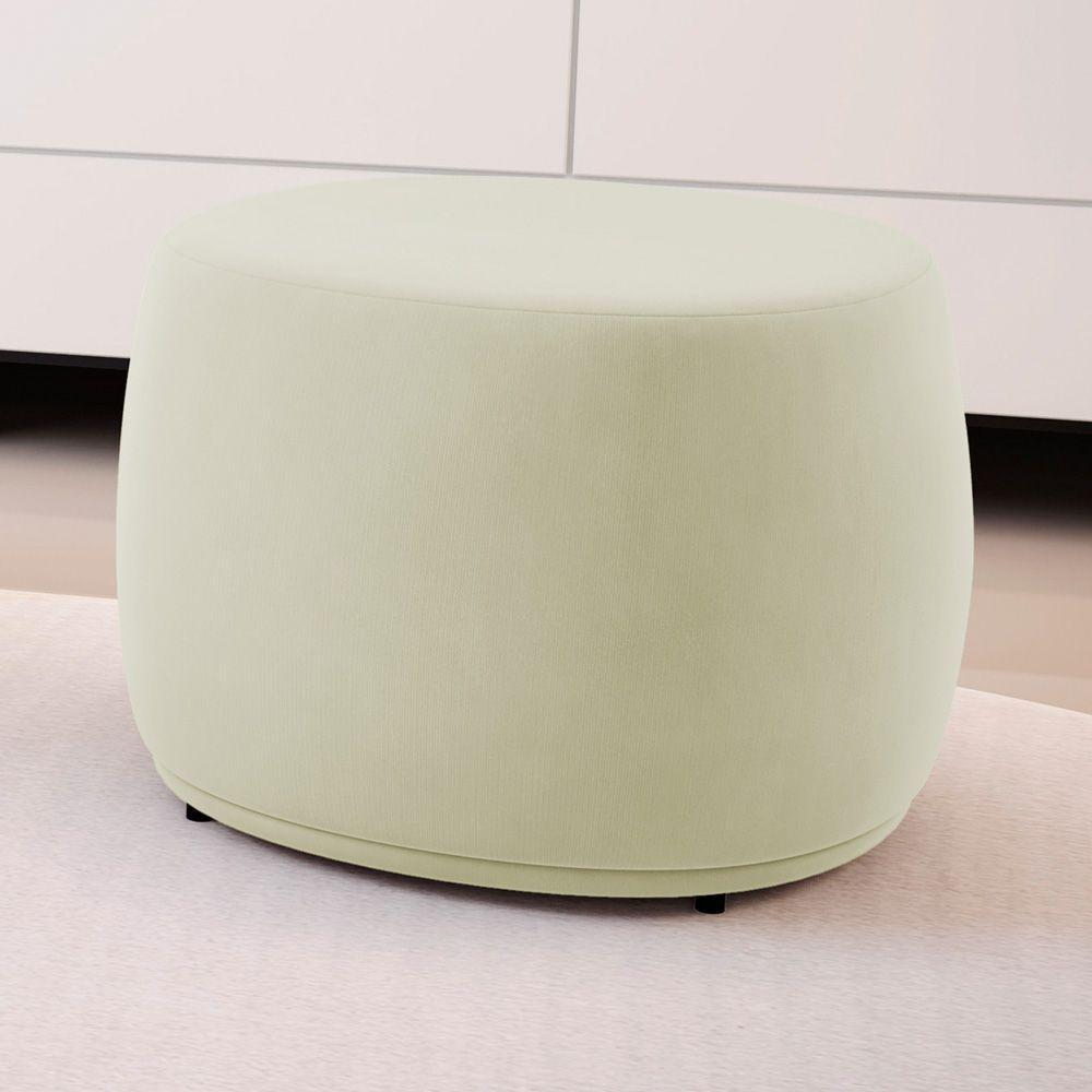 Kit 02 Puffs Decorativos Living Aisha Orgânico Redondo Suede Bege Claro - Desk Design - 3