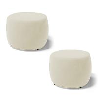 Kit 02 Puffs Decorativos Living Aisha Orgânico Redondo Suede Bege Claro - Desk Design - 1