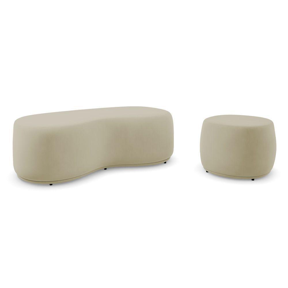 Conjunto 02 Puffs Decorativos Living Aisha Orgânico Veludo Bege - Desk Design - 1