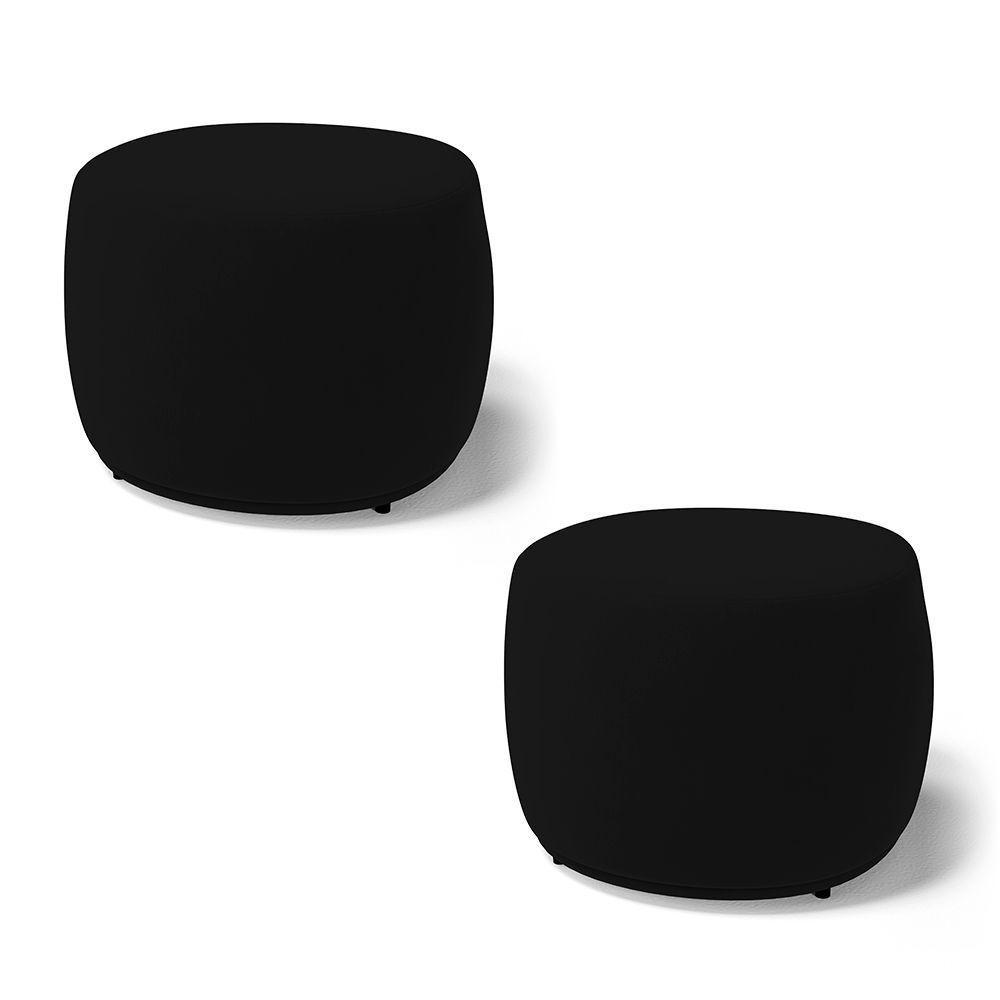 Kit 02 Puffs Decorativos Living Aisha Orgânico Redondo Suede Preto - Desk Design - 1