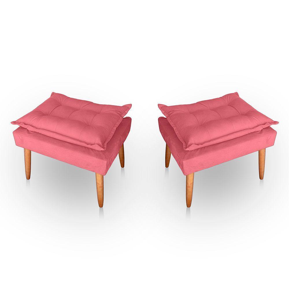 Kit 02 Puff Para Sala E Quarto Madeira Decorativo Opala Suede Rosa - 1