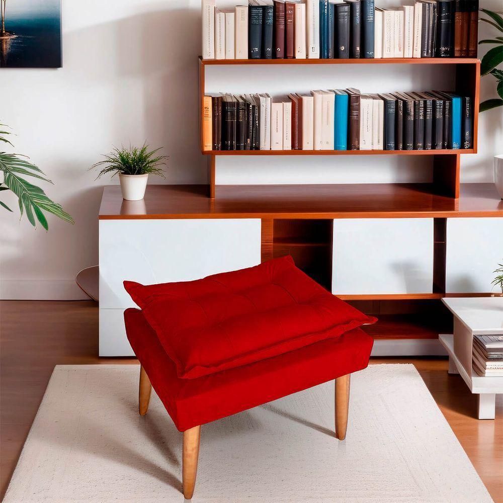 Kit 02 Puff Para Sala E Quarto Madeira Decorativo Opala Suede Vermolho - 5