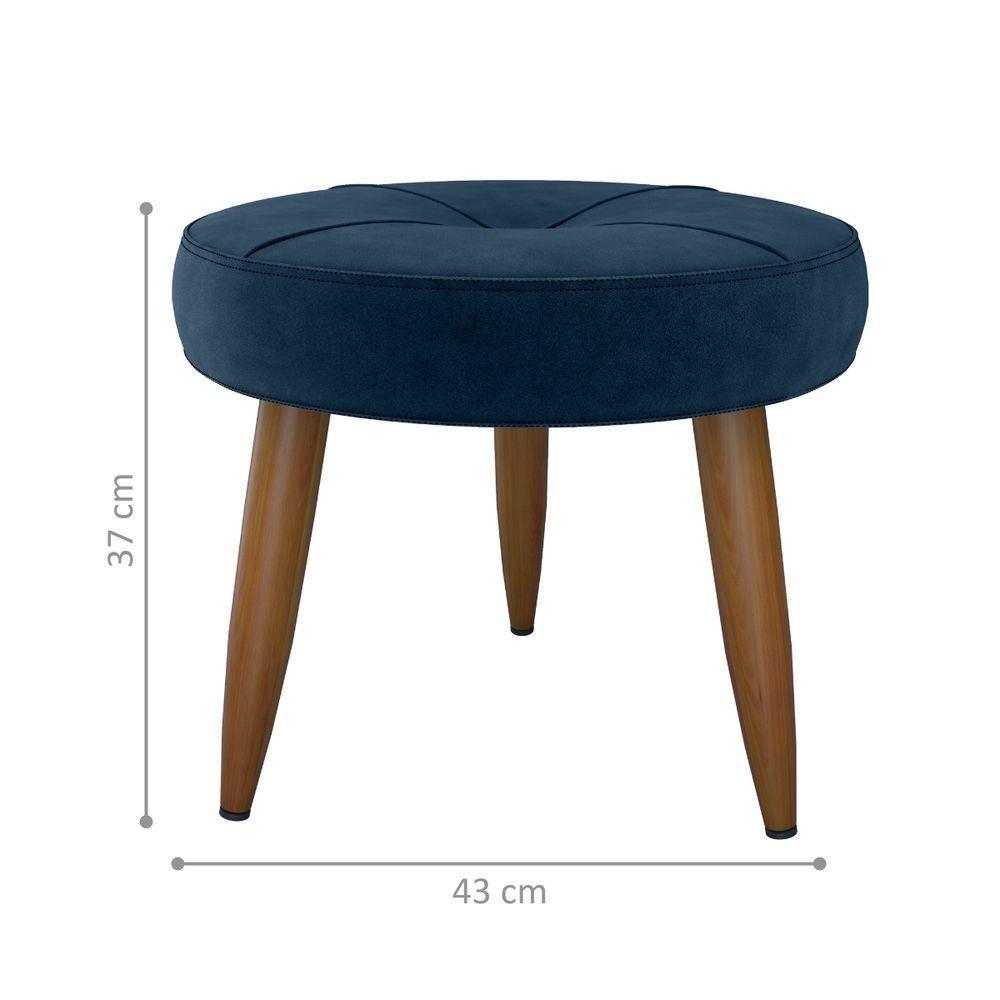 Puff Redondo Para Sala Davi Veludo Azul - 3