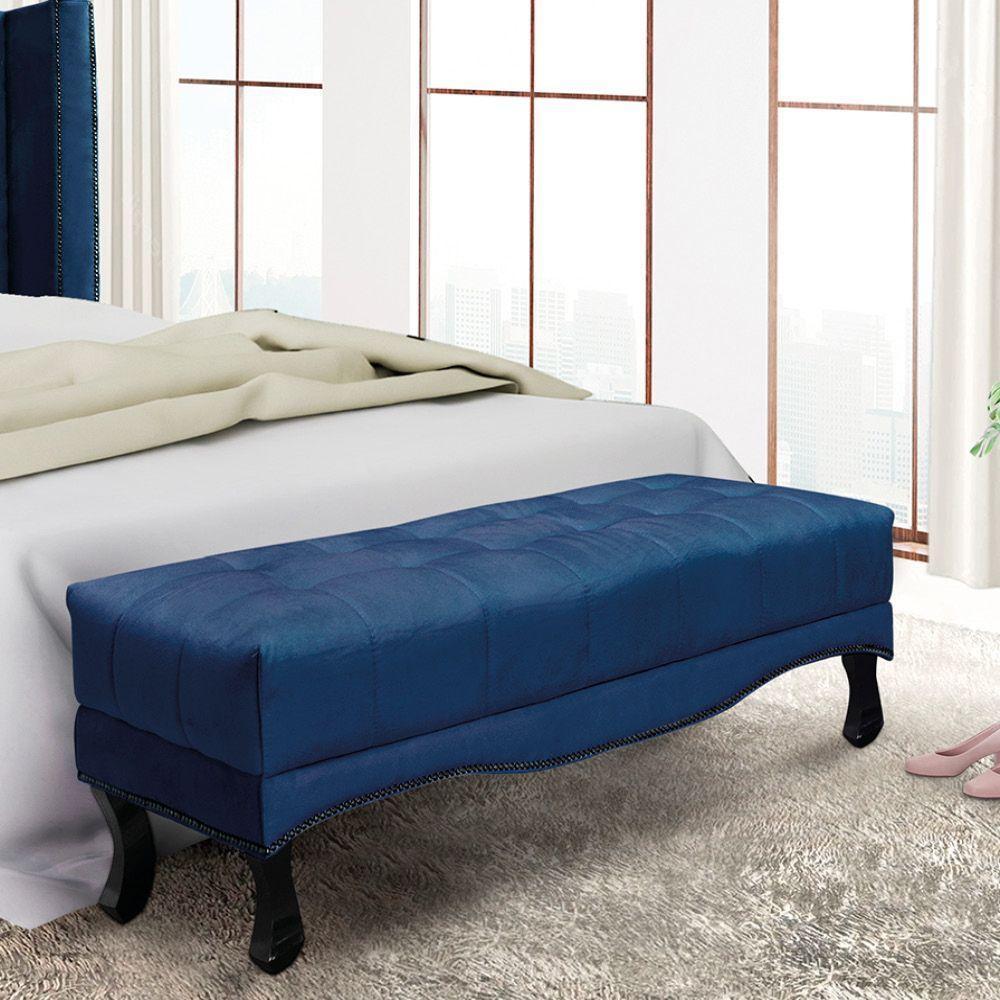 Puff Recamier Retrô Luis Xv Captonê Para Quarto Vicenza 140cm Suede Azul Marinho S04 - D'rossi - 4