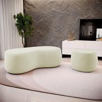 Conjunto 03 Puffs Decorativos Living Aisha Orgânico Suede Bege Claro - Desk Design - 2