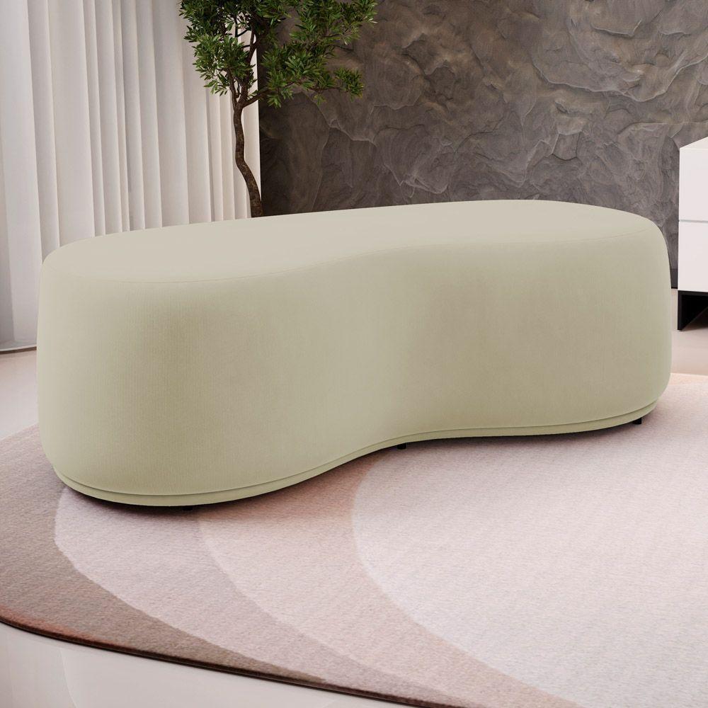 Kit 02 Puffs Decorativos Living Aisha Orgânico 02 Lugares Veludo Bege - Desk Design - 5