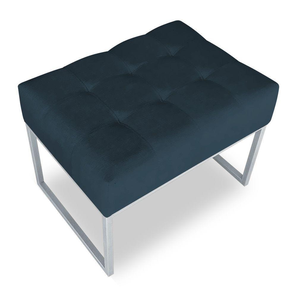 Kit 02 Puffs Lisa Suede Base Metálica Industrial Prata Azul Marinho - 4