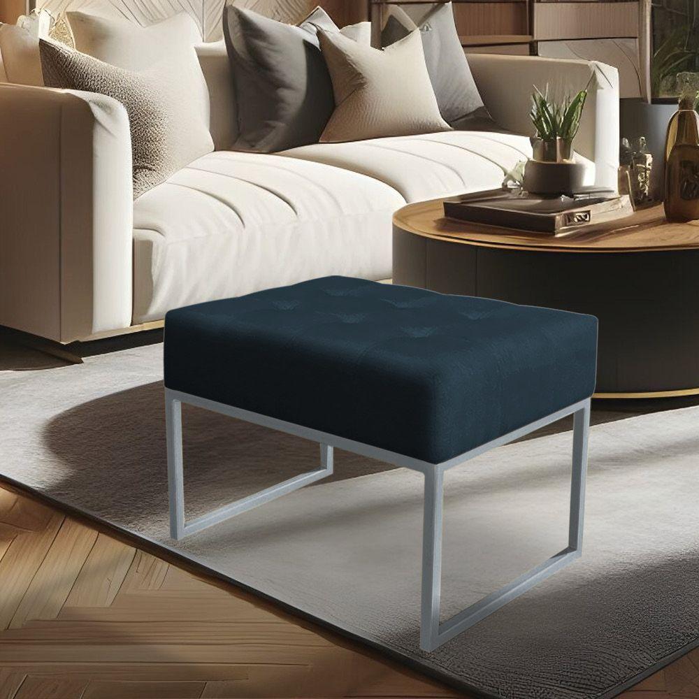 Kit 02 Puffs Lisa Suede Base Metálica Industrial Prata Azul Marinho - 6