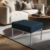 Kit 02 Puffs Lisa Suede Base Metálica Industrial Prata Azul Marinho - 6