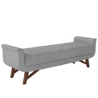 Puff Recamier Decorativo Com Pés Em Madeira 140 Cm Itália P05 Veludo Cinza - 1
