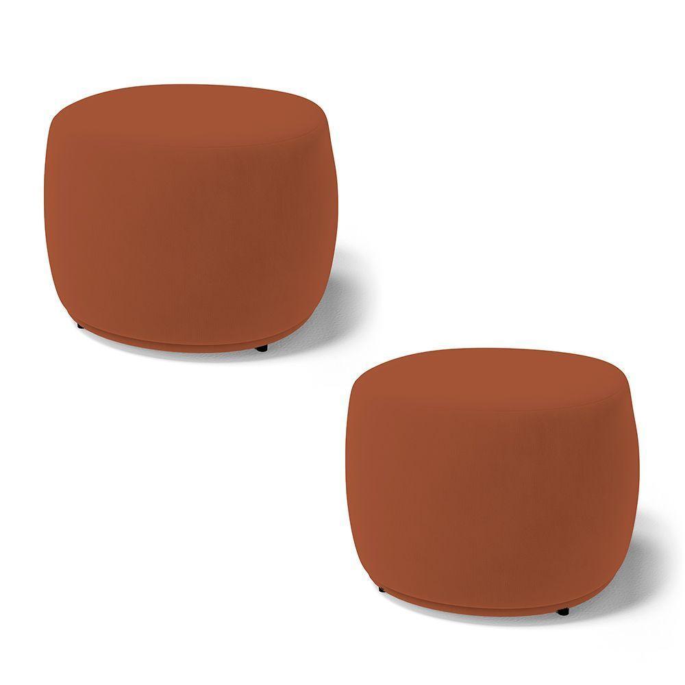 Kit 02 Puffs Decorativos Living Aisha Orgânico Redondo Veludo Terracota - Desk Design - 1