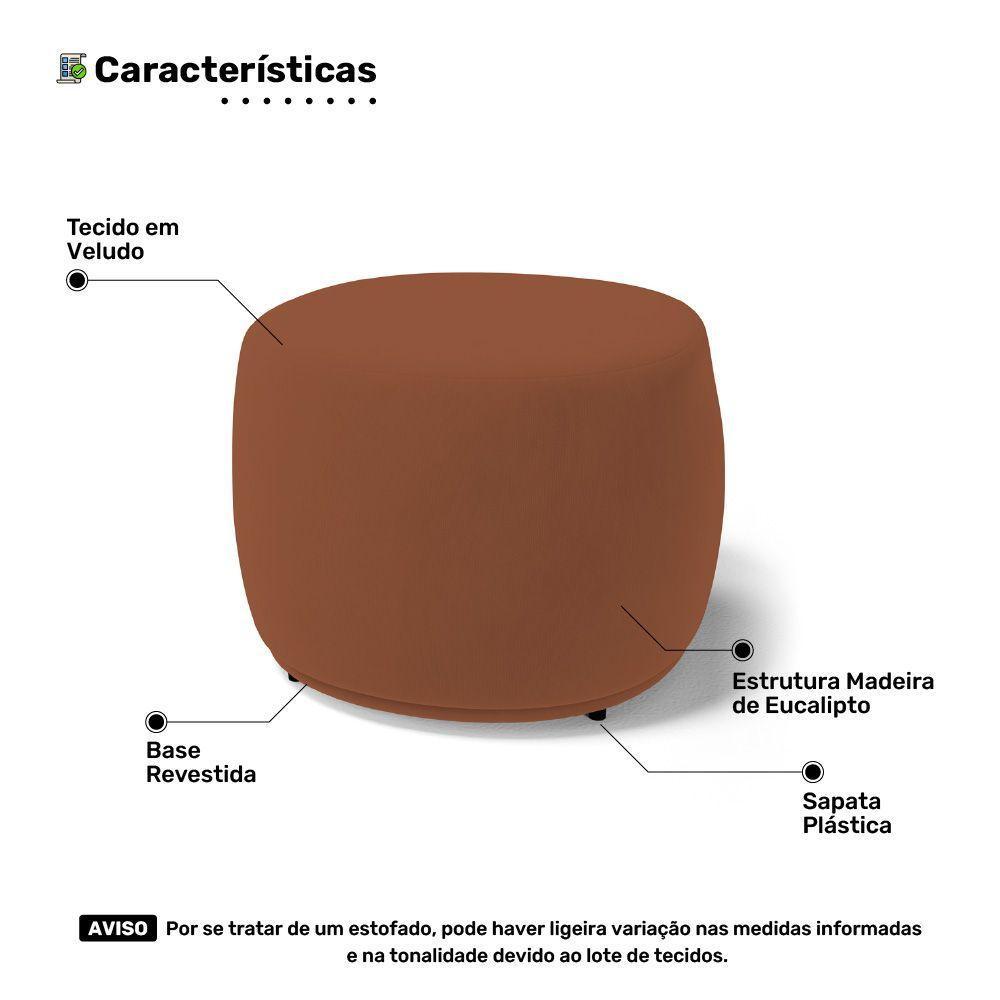 Kit 02 Puffs Decorativos Living Aisha Orgânico Redondo Veludo Terracota - Desk Design - 8